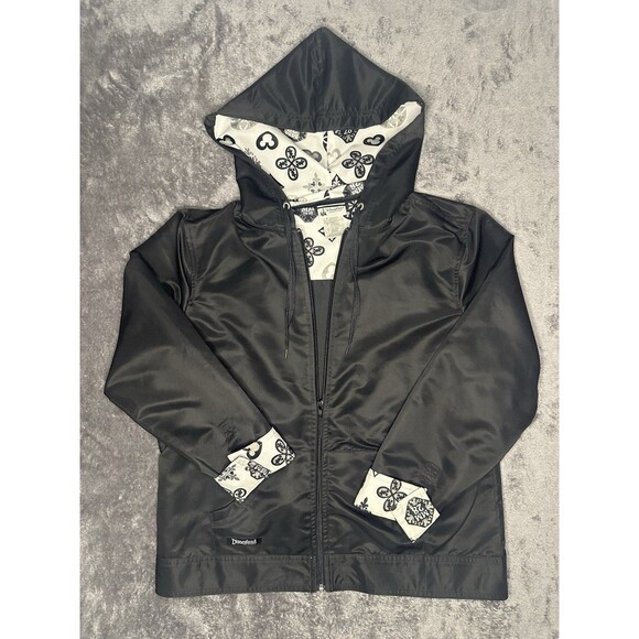 Disney Parks Disneyland Resort Jacket Large Black Zip Hoodie Mickey Lining - Picture 1 of 9
